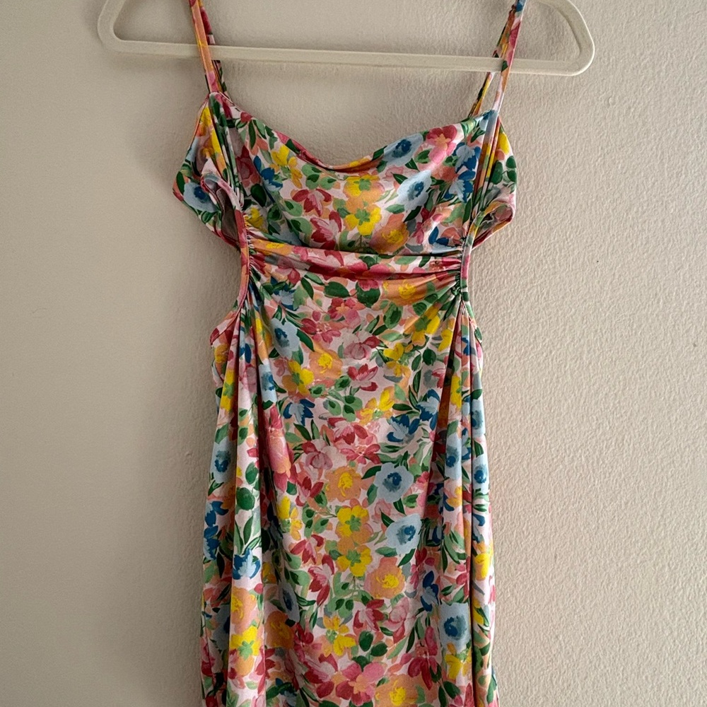 Beginning Boutique Yellow Pink Sundress Spaghetti Strap Wedding Guest